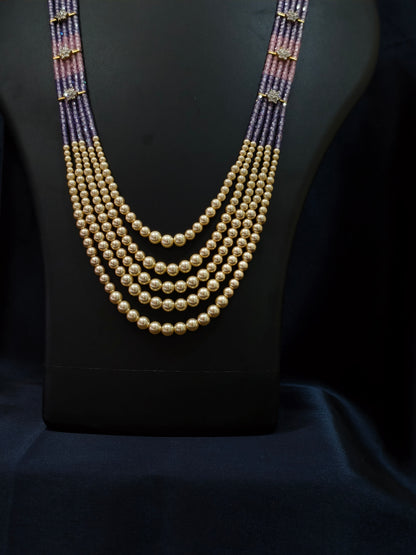 5 Layered Pearl Chain-Purple & Pink