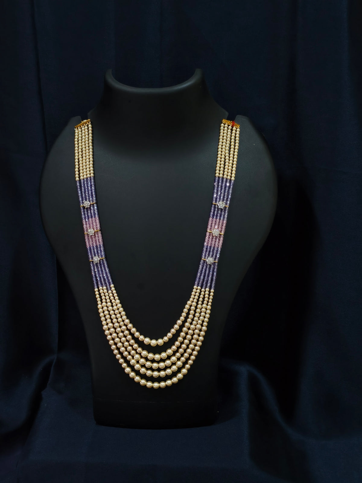 5 Layered Pearl Chain-Purple & Pink
