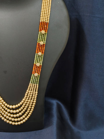 5 Layered Pearl Chain-Green & Orange