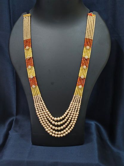 5 Layered Pearl Chain-Yellow & Orange