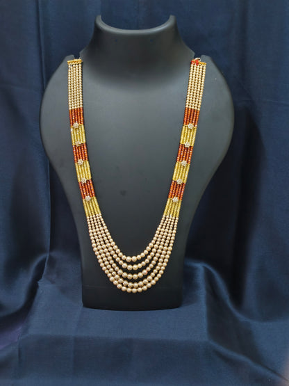 5 Layered Pearl Chain-Yellow & Orange