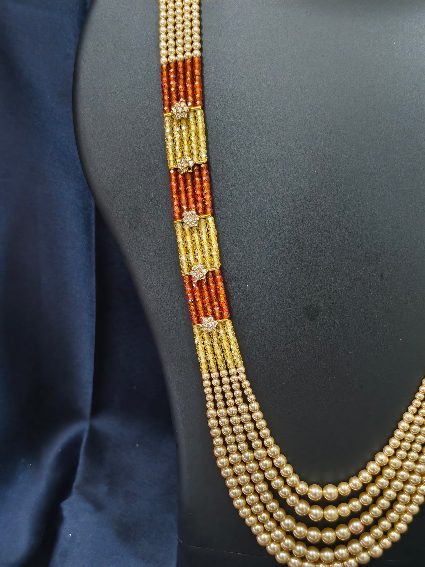 5 Layered Pearl Chain-Yellow & Orange
