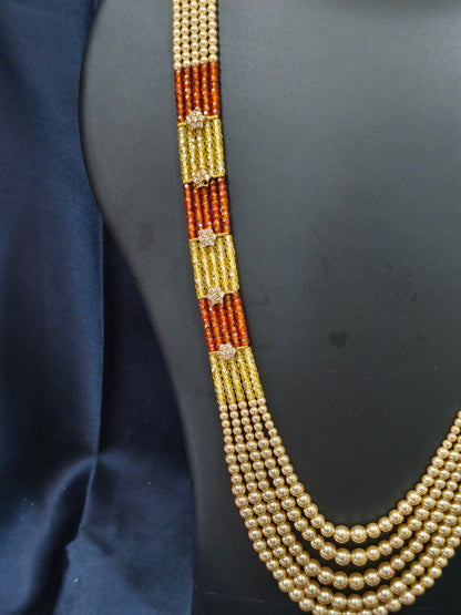 5 Layered Pearl Chain-Yellow & Orange