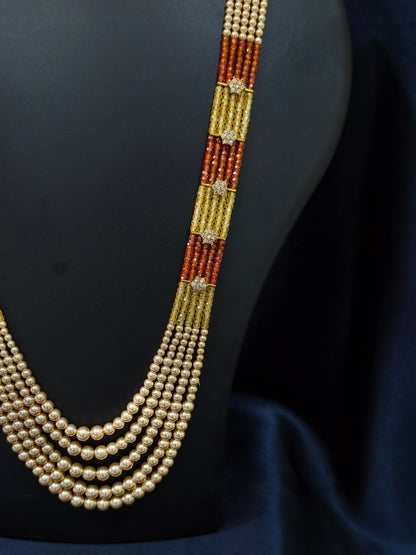 5 Layered Pearl Chain-Yellow & Orange