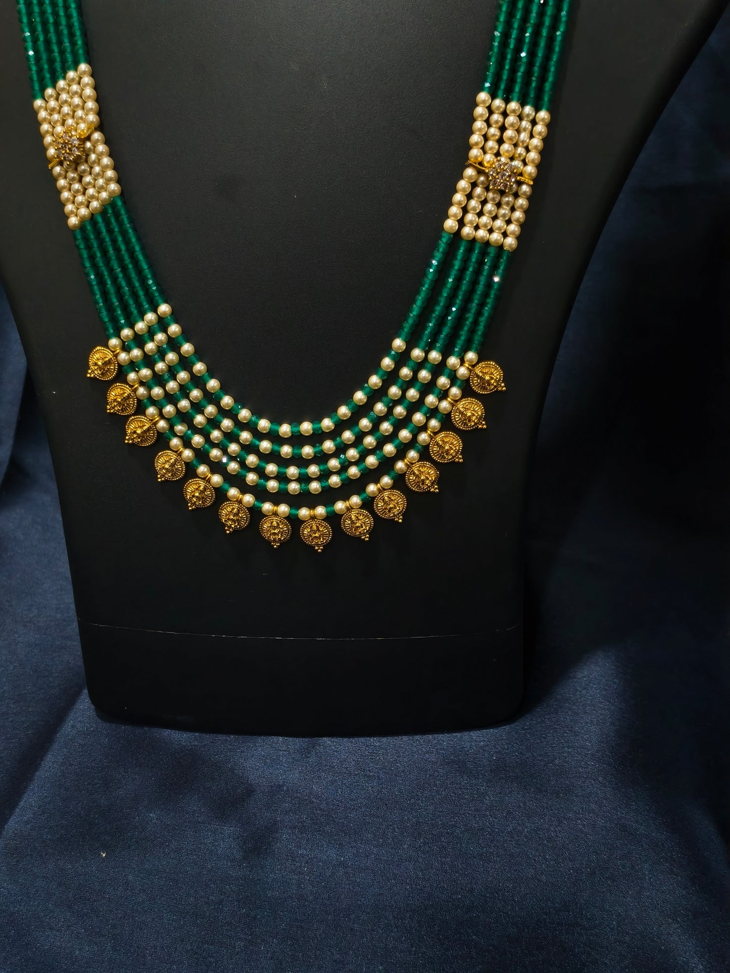 5 Layered Green Pearl Kasu Mala