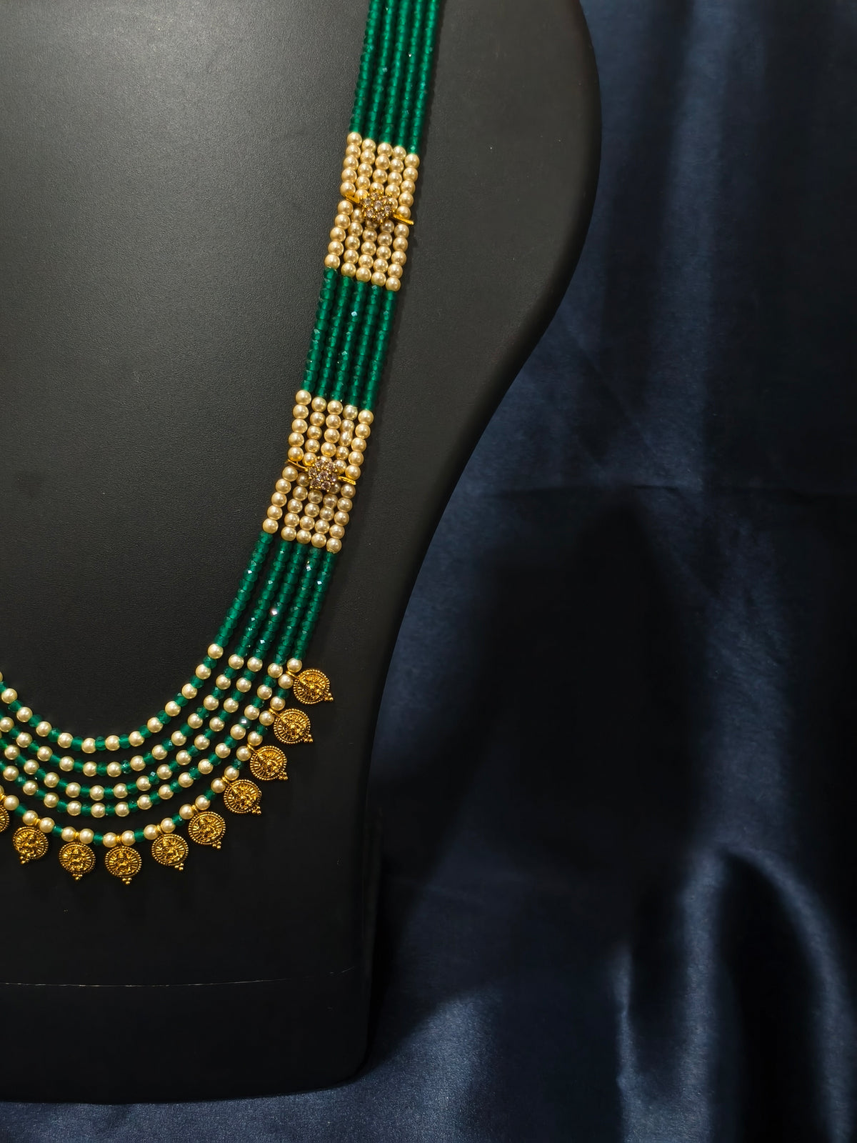 5 Layered Green Pearl Kasu Mala