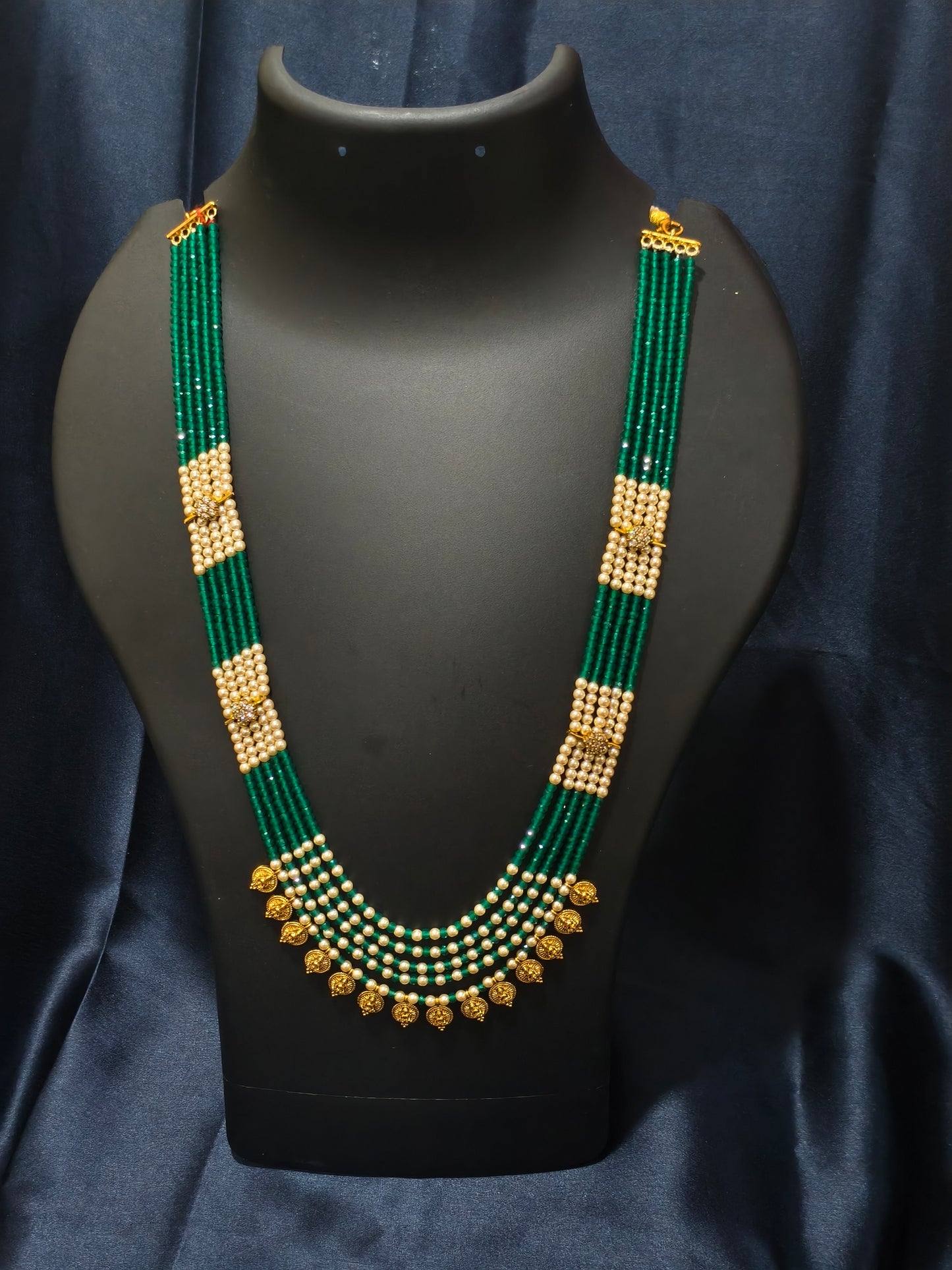 5 Layered Green Pearl Kasu Mala