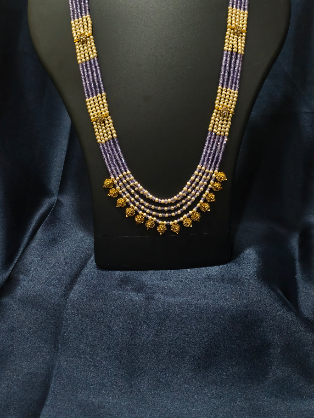 5 Layered Lavender Pearl Kasu Mala