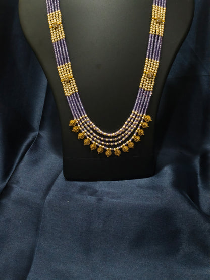 5 Layered Lavender Pearl Kasu Mala