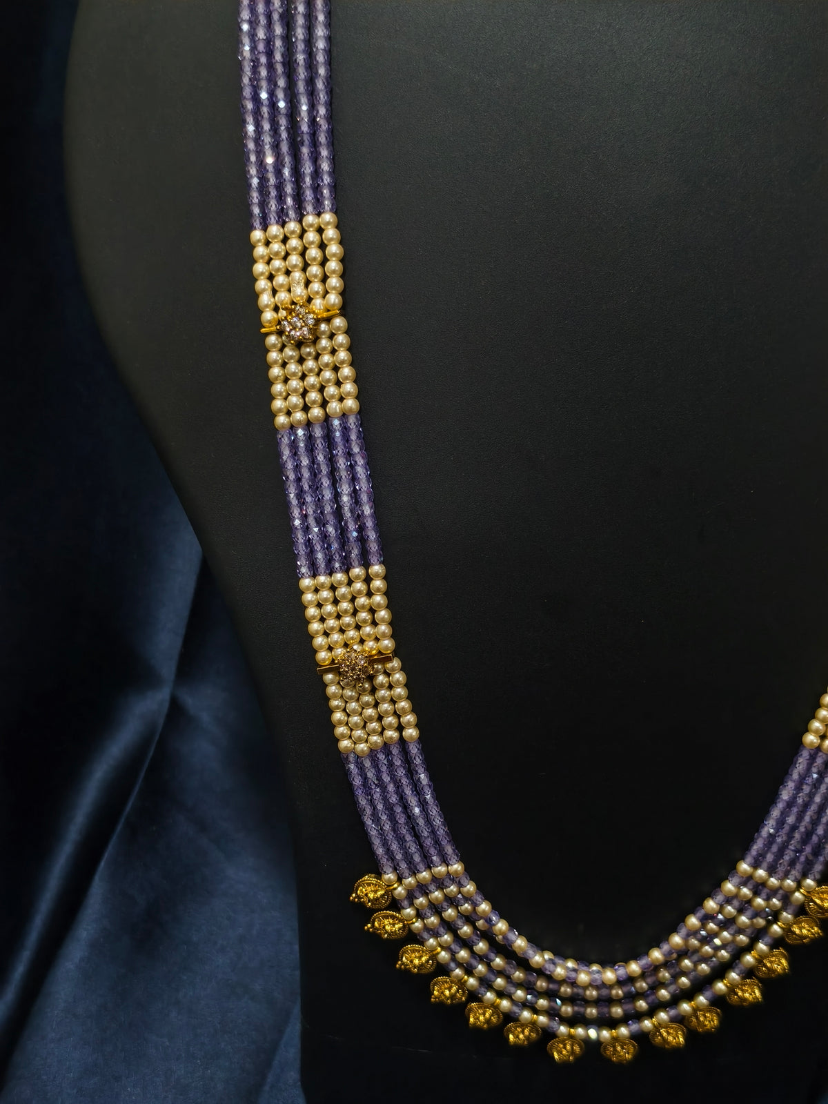 5 Layered Lavender Pearl Kasu Mala