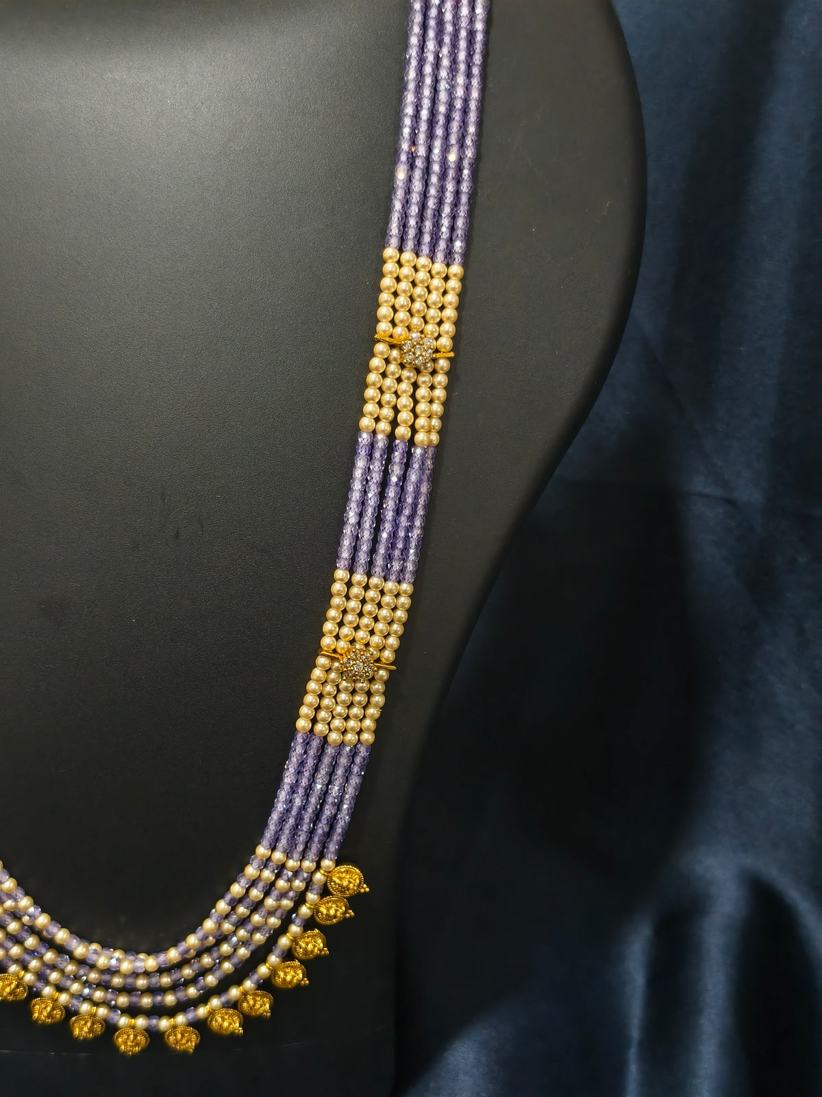 5 Layered Lavender Pearl Kasu Mala