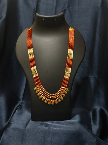 5 Layered Orange Pearl Kasu Mala
