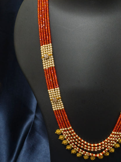 5 Layered Orange Pearl Kasu Mala