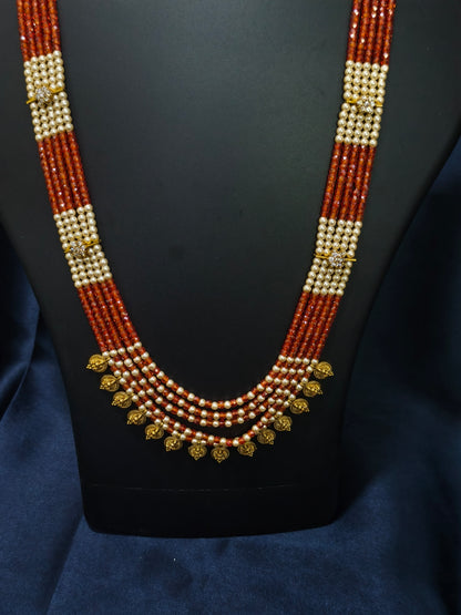 5 Layered Orange Pearl Kasu Mala