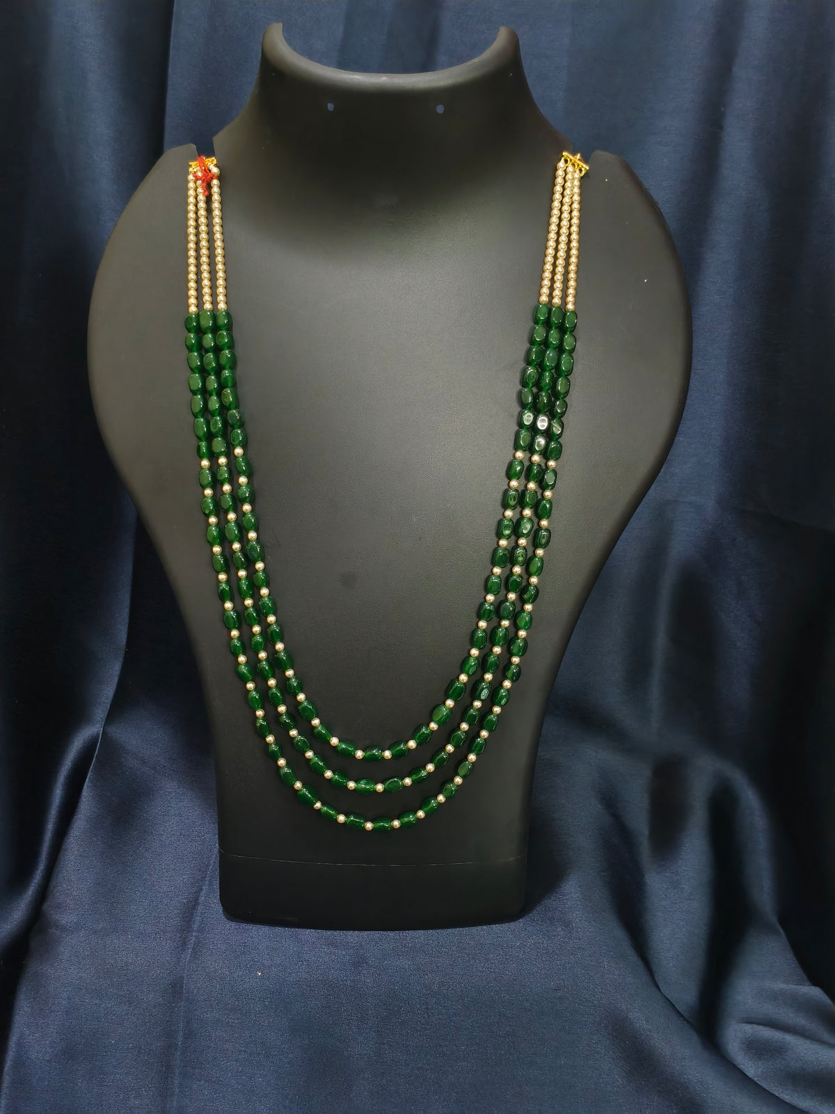 3 Layered Bottle Green Pearl Mala