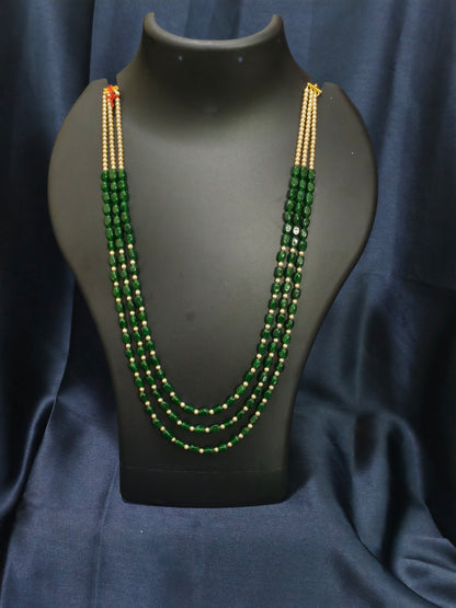 3 Layered Bottle Green Pearl Mala