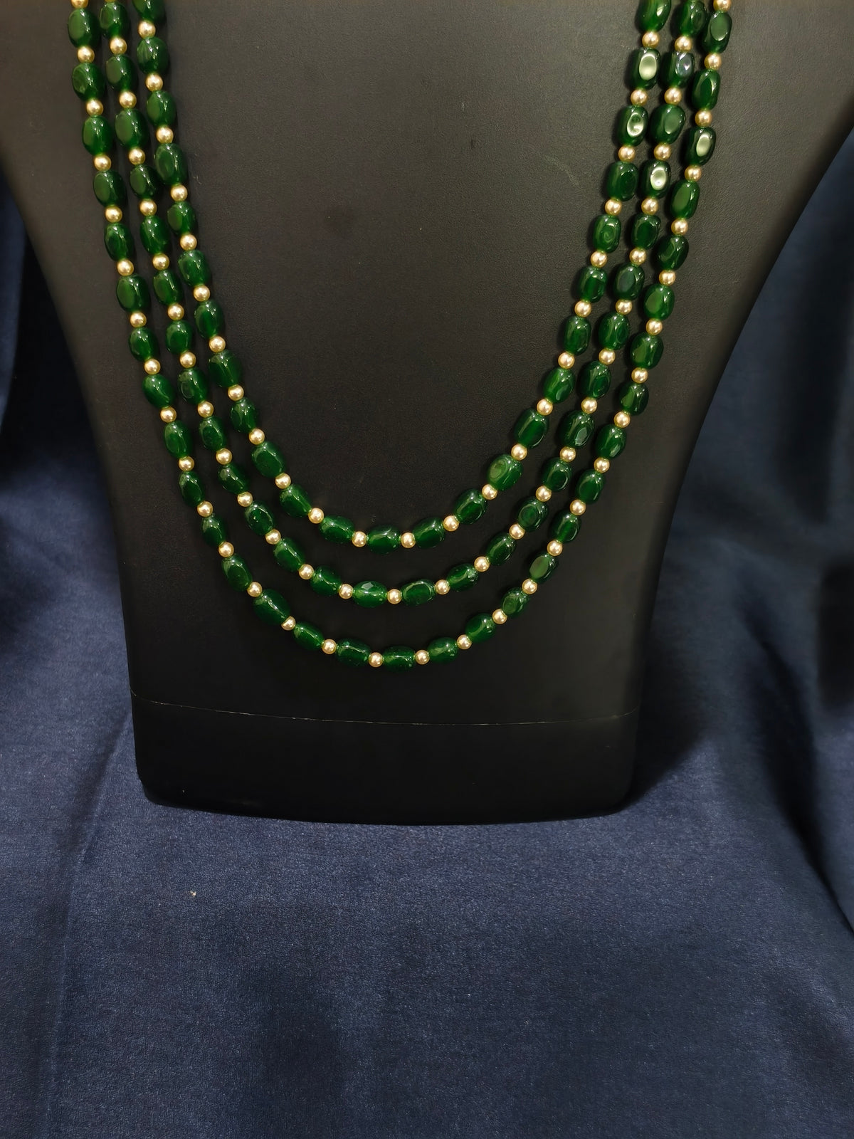 3 Layered Bottle Green Pearl Mala