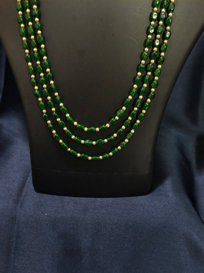 3 Layered Bottle Green Pearl Mala