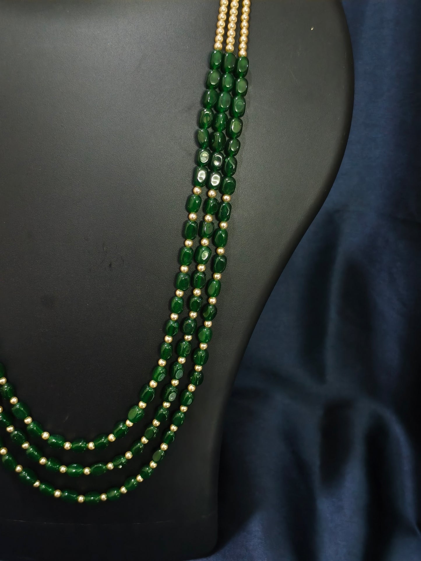 3 Layered Bottle Green Pearl Mala