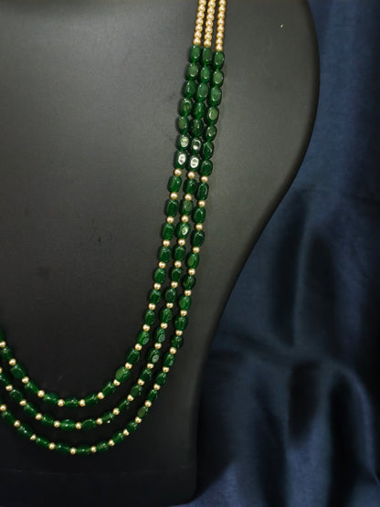 3 Layered Bottle Green Pearl Mala