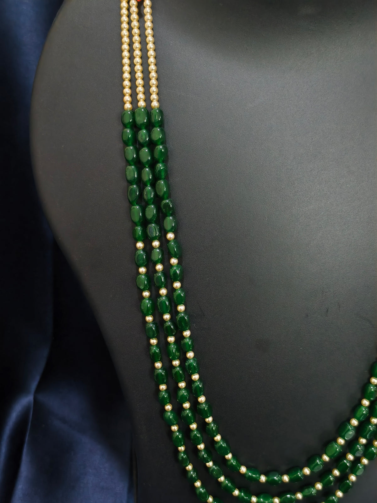 3 Layered Bottle Green Pearl Mala