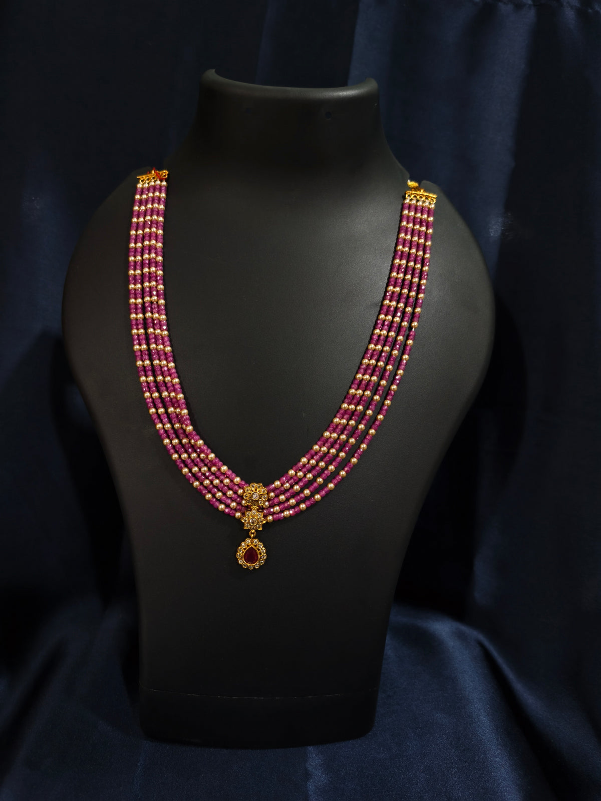 Ruby Pink Beads Necklace Set