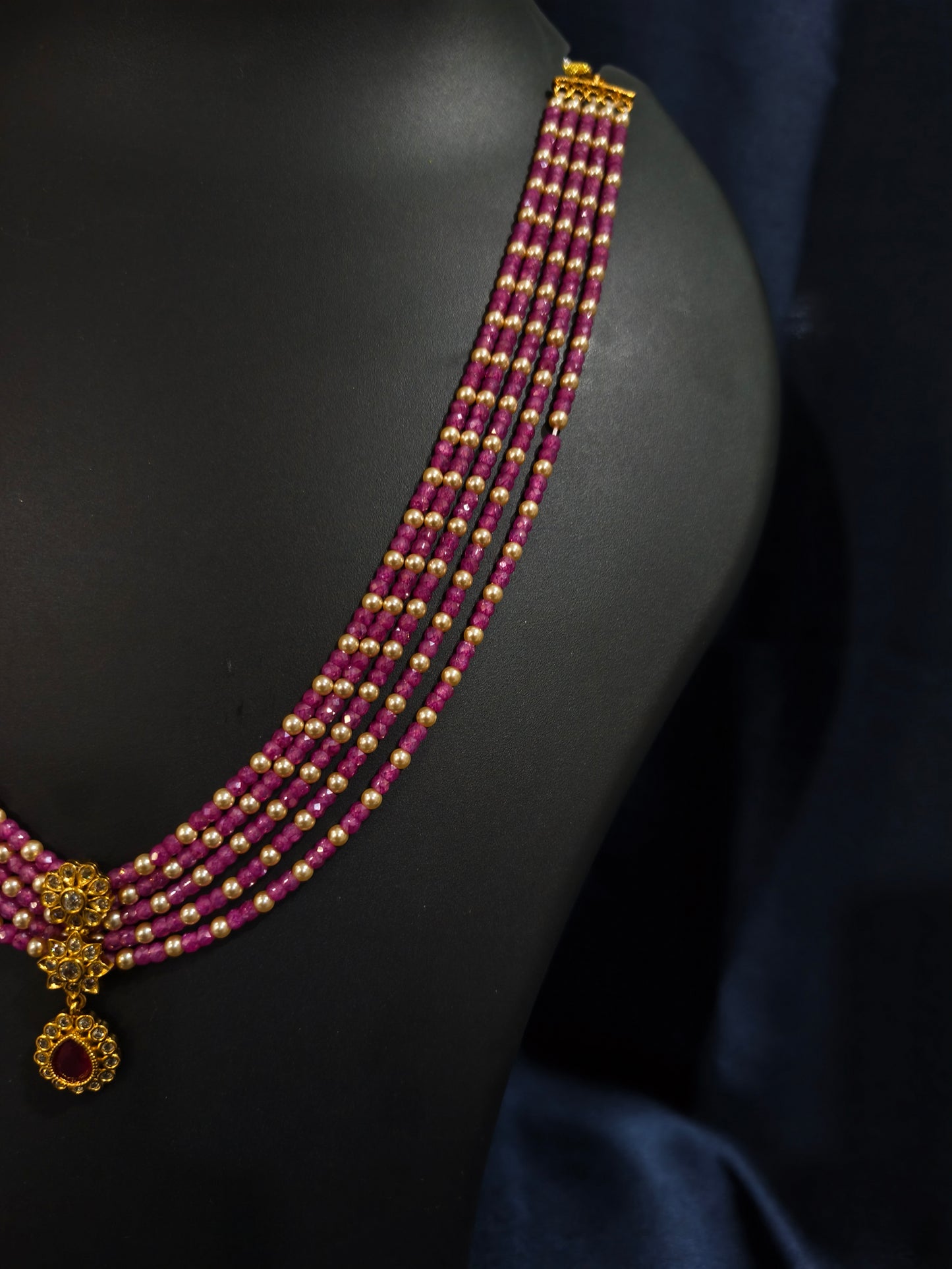 Ruby Pink Beads Necklace Set