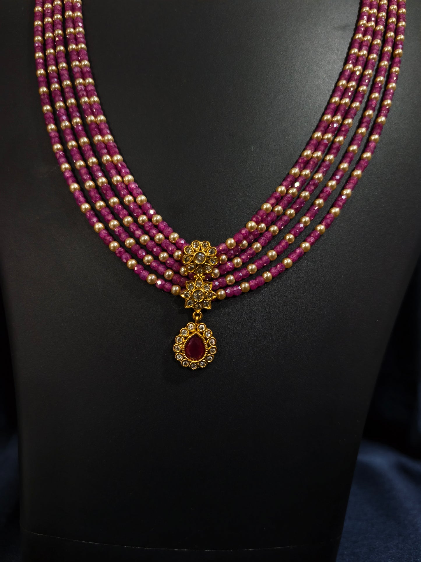Ruby Pink Beads Necklace Set