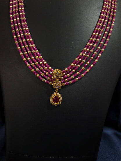Ruby Pink Beads Necklace Set