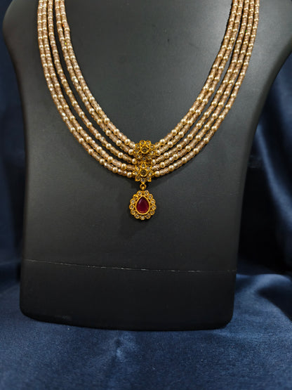 Cream Pearl Beads Necklace Set