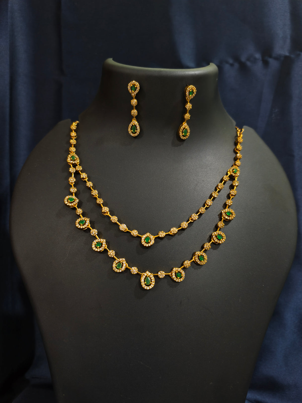 Green Halo Double Layer Necklace Set