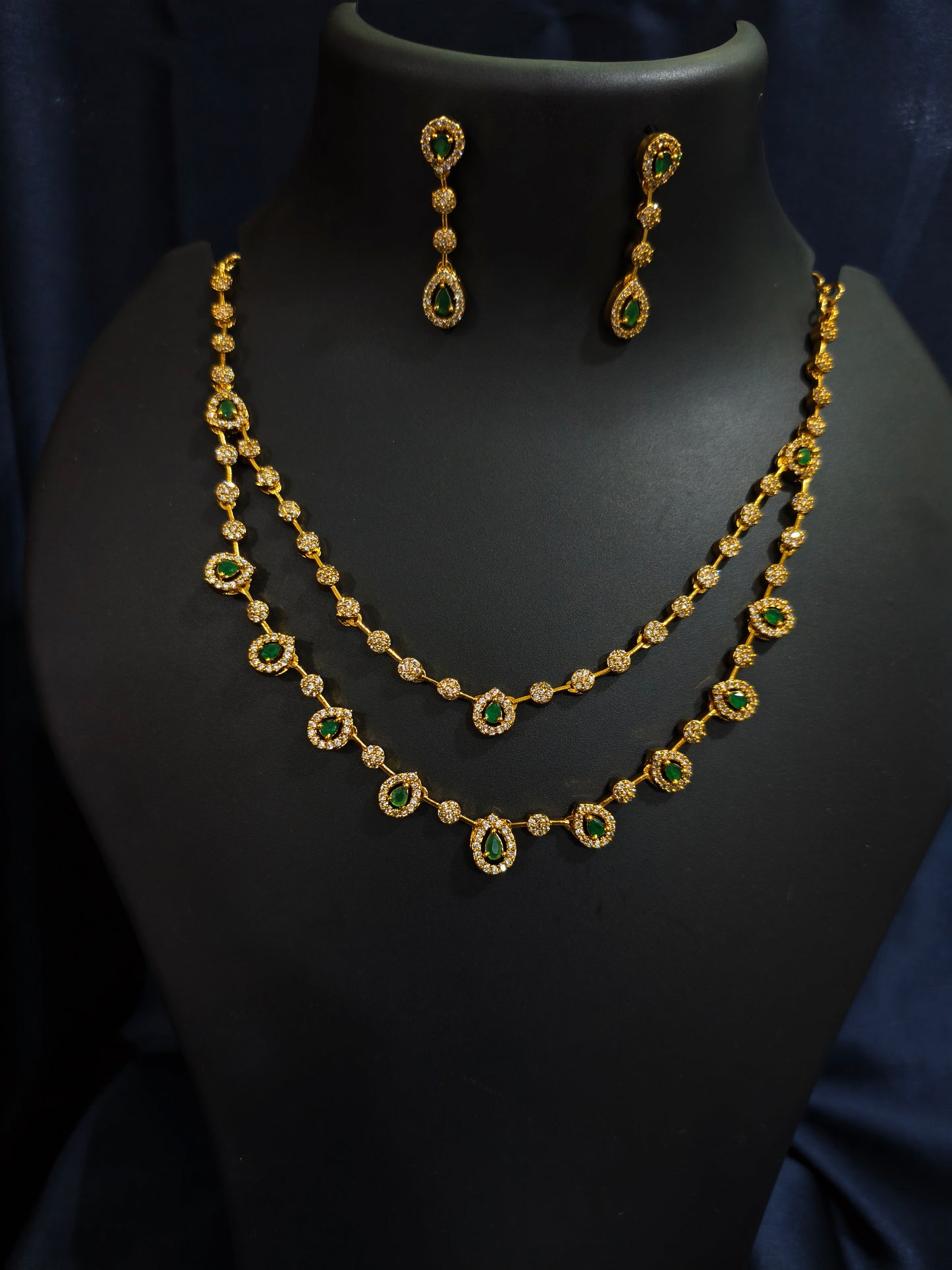 Green Halo Double Layer Necklace Set