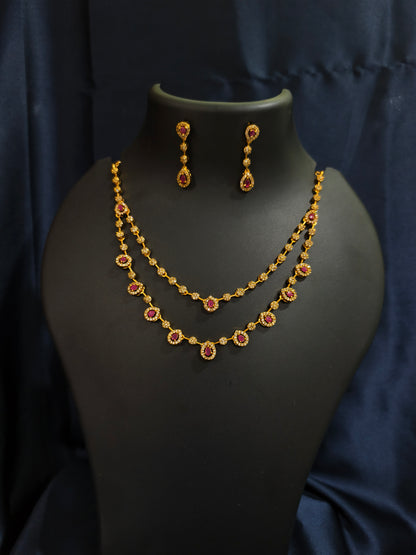 Ruby Halo Double Layer Necklace Set