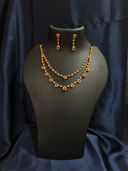 Ruby Halo Double Layer Necklace Set