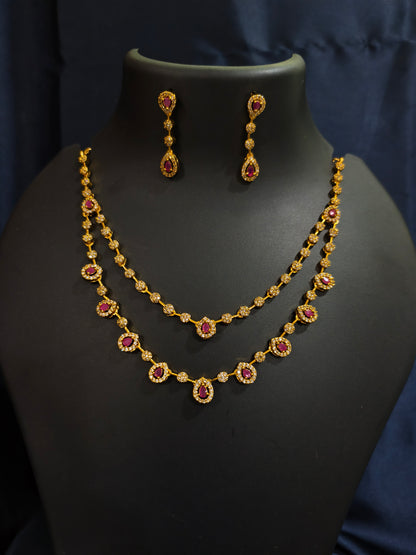 Ruby Halo Double Layer Necklace Set