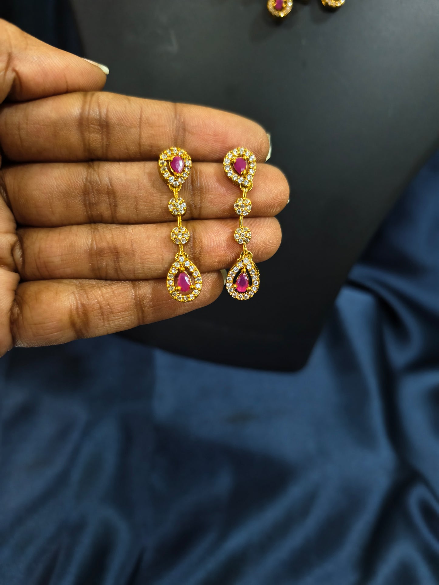 Ruby Halo Double Layer Necklace Set