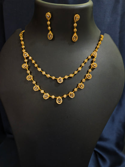 White Halo Double Layer Necklace Set