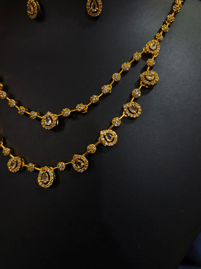 White Halo Double Layer Necklace Set