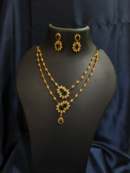 Green Starburst Double Layer Necklace Set
