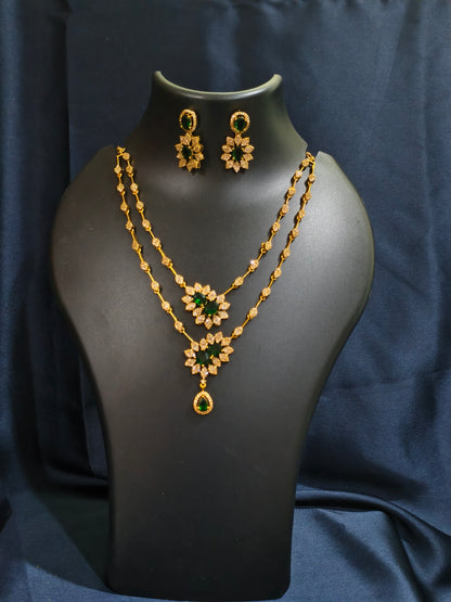 Green Starburst Double Layer Necklace Set