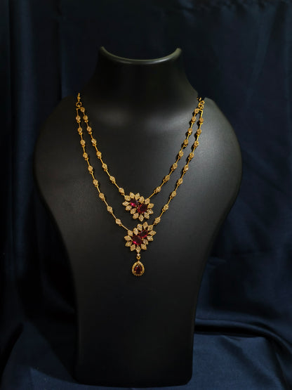 Ruby Starburst Double Layer Necklace Set