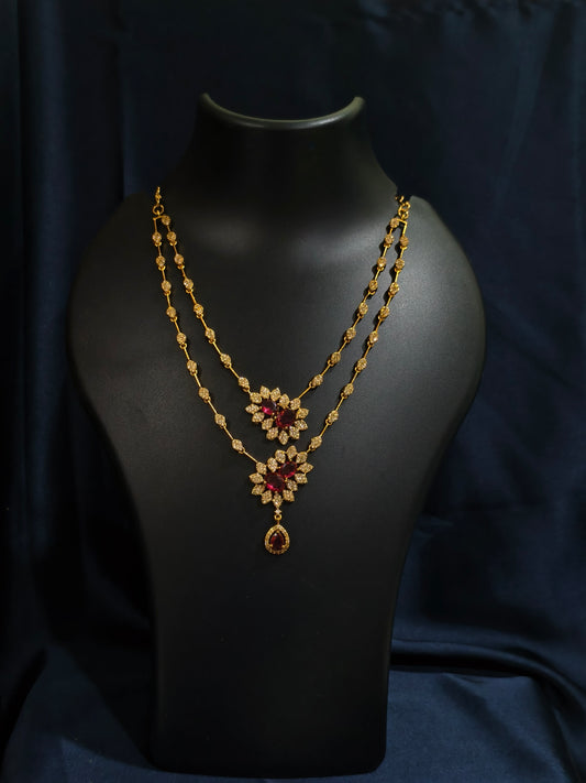 Ruby Starburst Double Layer Necklace Set