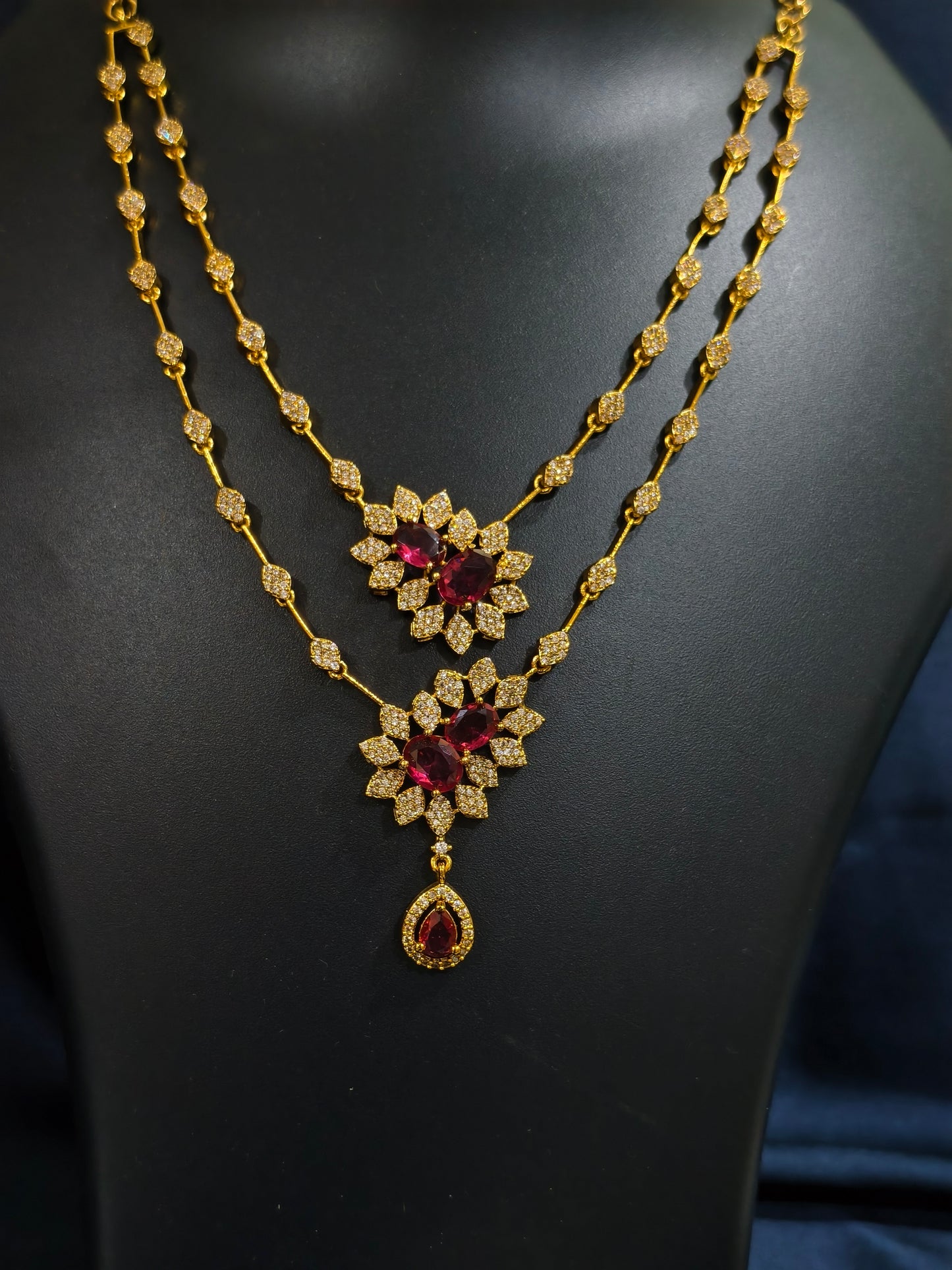 Ruby Starburst Double Layer Necklace Set