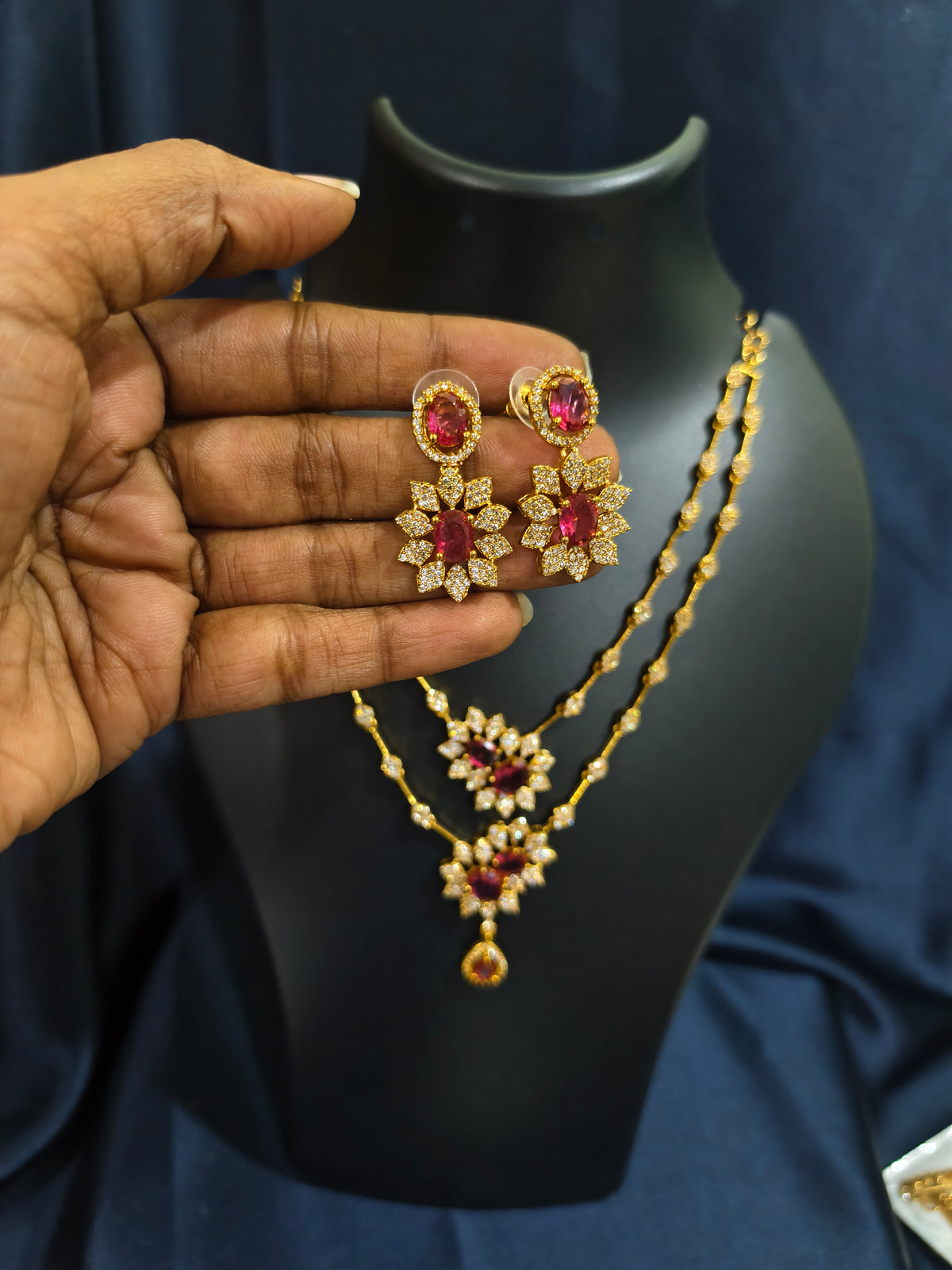 Ruby Starburst Double Layer Necklace Set