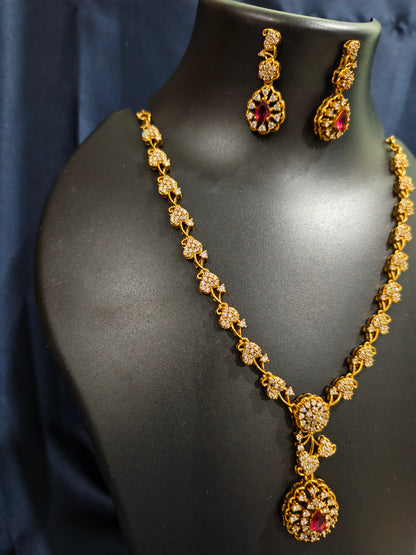 Ruby Floral Pendant Necklace Set
