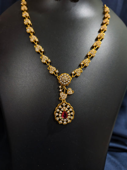 Ruby Floral Pendant Necklace Set