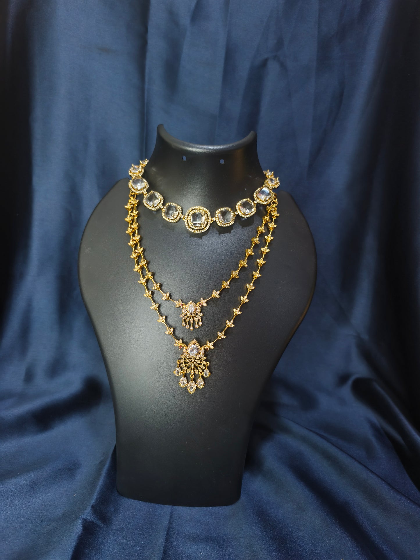 White Stone Combo Necklace Set