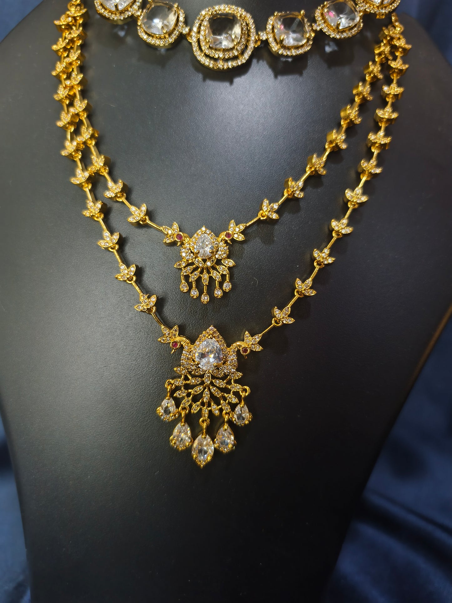 White Stone Combo Necklace Set