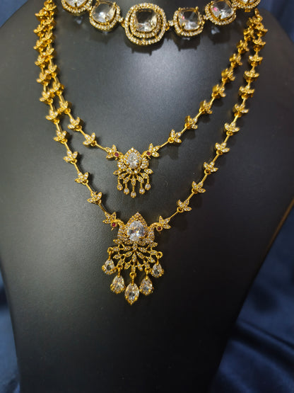 White Stone Combo Necklace Set