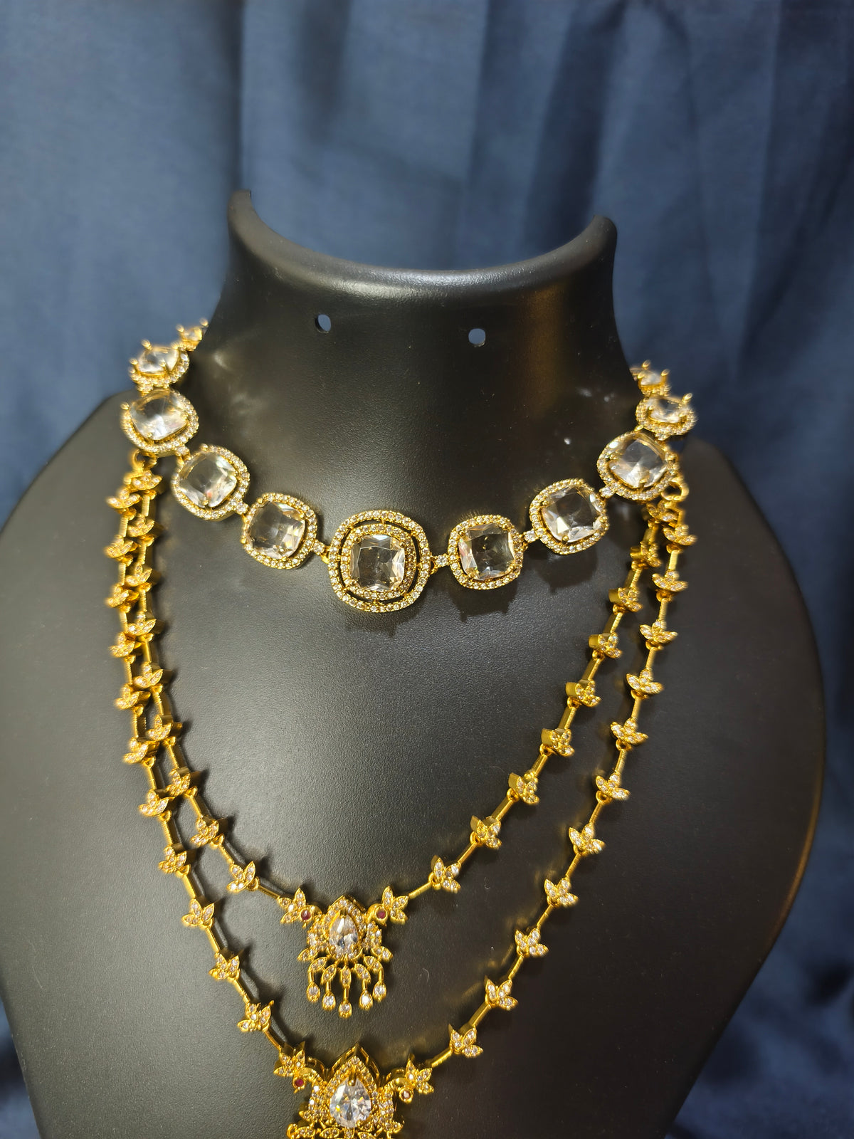 White Stone Combo Necklace Set